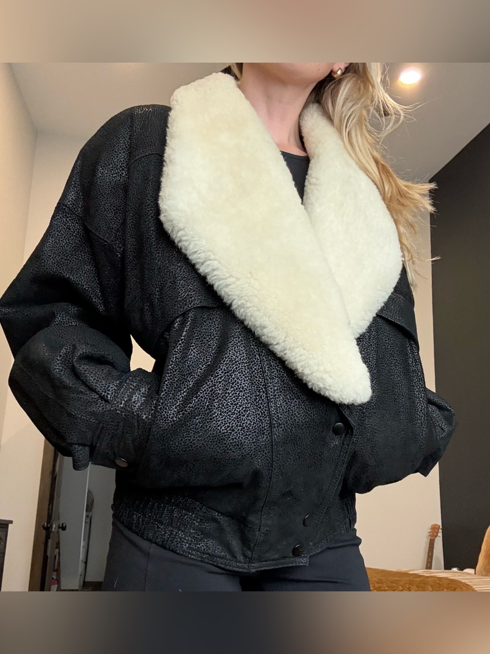 American Vintage Byrnes & Baker Leather Jacket Coat Fur Lamb Bomber Medium